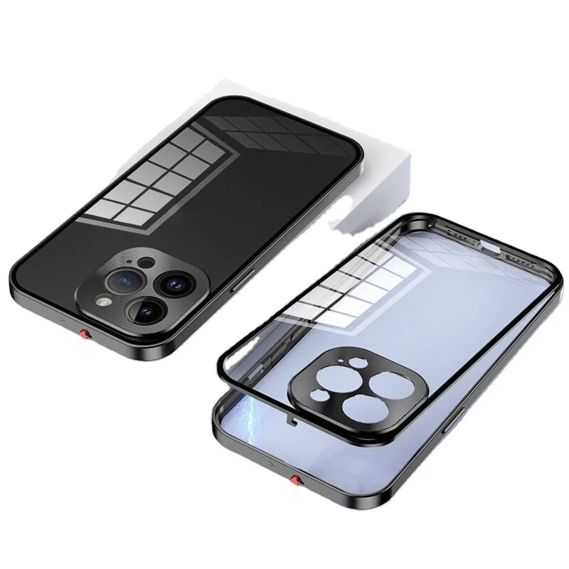 For iPhone 14 Plus Bulk Cell Tempered Glass Phone Cases Clear Wholesale  Mobile Transparent Magnet Android Metal Frame Phone Case