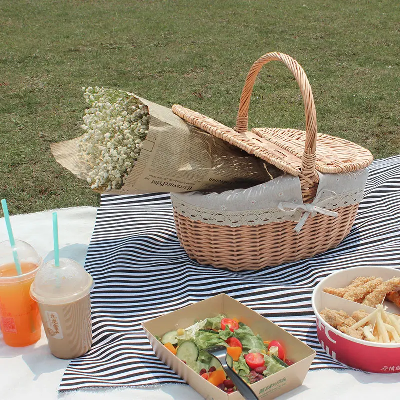 Wholesale Square Wicker Picnic Basket Shopping Basket With Lid And