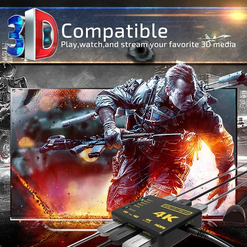 5 in 1 Out HDMI Switcher 5x1 4K 30Hz 5 Ports HDMI Switch With Remote Control IR Receiver - 4K HDMI 5 Port