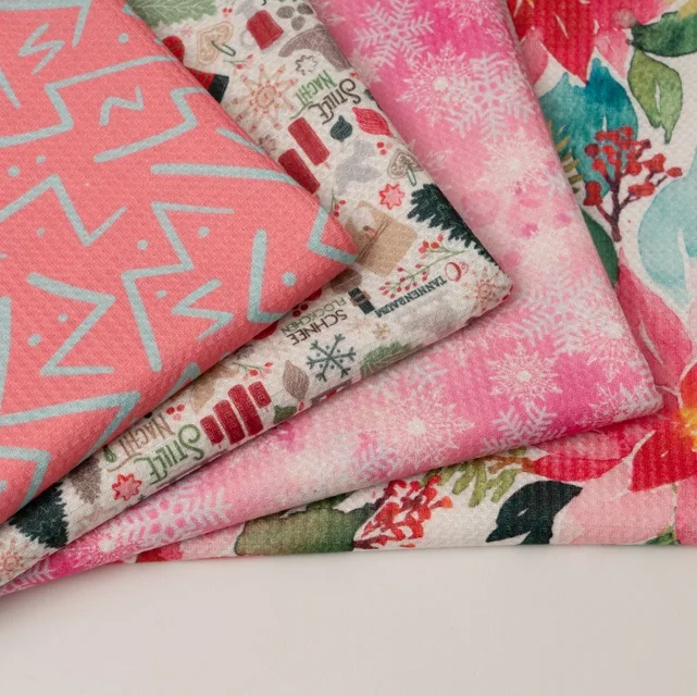 Waffle Fabric Custom Polyester Spandex Printed NO MOQ Knit Soft Waffle Fabric for Garment