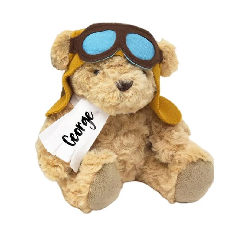 Personalised Pilot Teddy Bear Customize Aviator Bear Toy Stuffed Pilot Teddy Bear With Leather Jacket and Hat