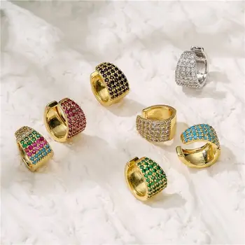 Trendy Colorful Crystal Zircon Clip Earrings Brass Gold Plated Wide No Piercing Cuff Earring Women Luxury Jewelry Accessories