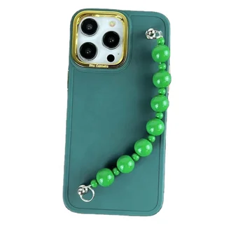 low price high quality soft tpu shockproof pearl colorful woman hand chain mobile phone case for iphone 15 14 13 12 11 pro max