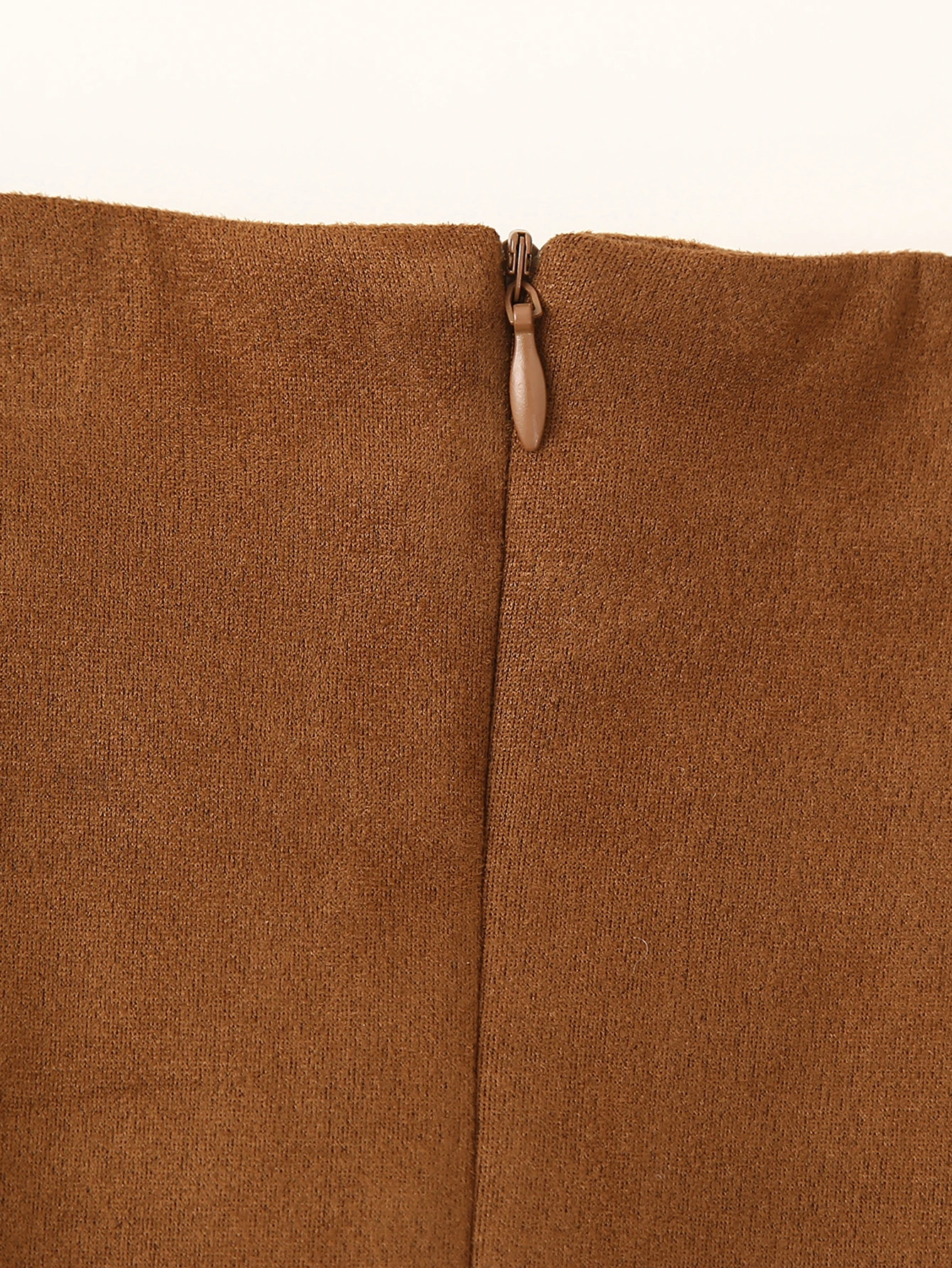Brown Color Zipper Fly Simple Design Fashion Short Mini Casual Suede Leather Mini Skirt for Women