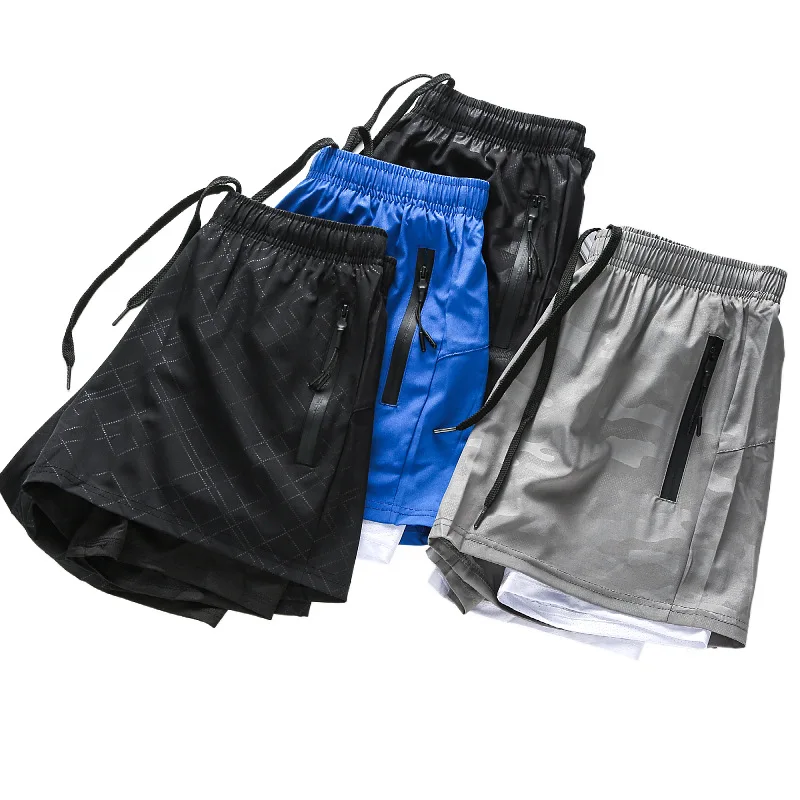 Pantaloncini da palestra per sudore da 2 in 1 da 5 pollici da uomo Fodera a compressione in tessuto poliestere Emed Pantaloncini in rete a doppio strato821_voghion.com