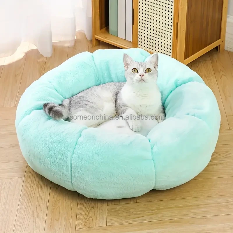 Soft And Comfortable Flower Cat Bed Plush Dog Mat Round Pet Cat Bed