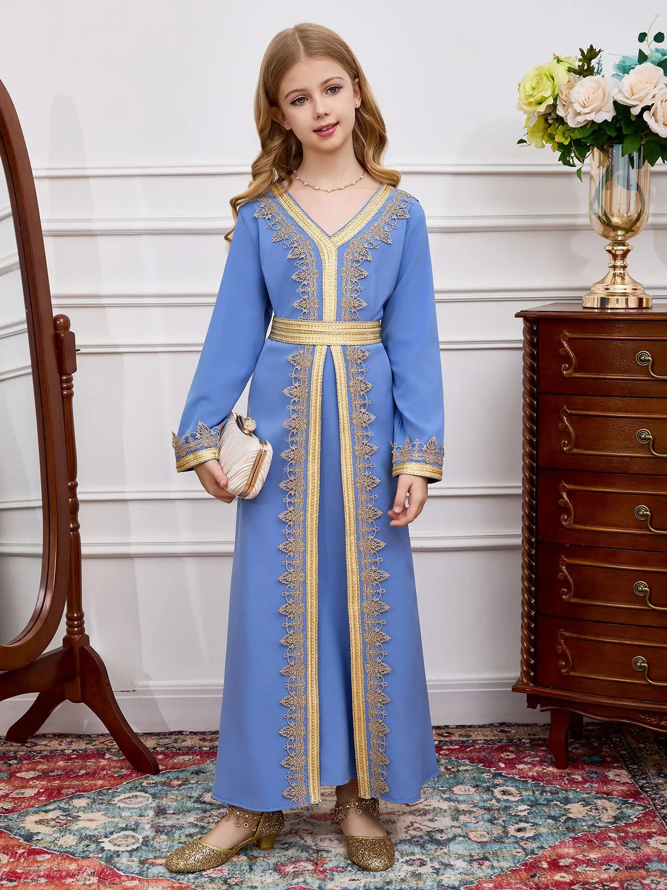 2025 Latest Children Elegant Ethnic Evening Dresses for Muslim Kid Custom  Modest Rhinestone Kaftans From Dubai Odm Ready| Alibaba.com