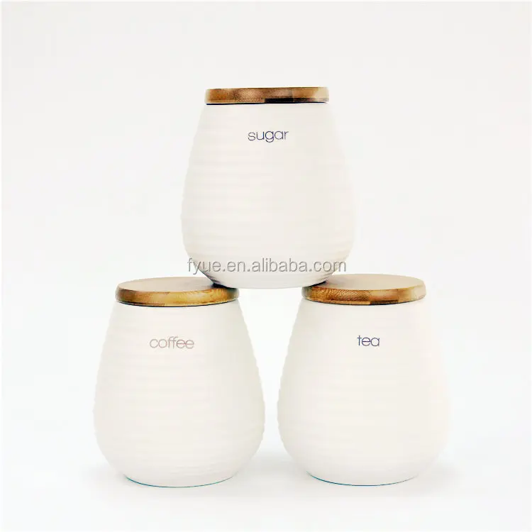 OEM Widely Used Customized White Ceramic Porcelain Kitchen Food Canisters for Tea Coffee Sugar