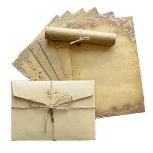 Vintage Kraft Cardboard Boxed Set Greeting Cards Envelope Sticker Birthday Wedding Elegant Vintage Style Greeting Card Set