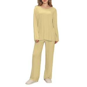 Round Neck Women's Sleepwear Bamboo Viscose Pajamas Cozy Lounge Wear Sets PJ Custom Pijamas Ladies Loungewear