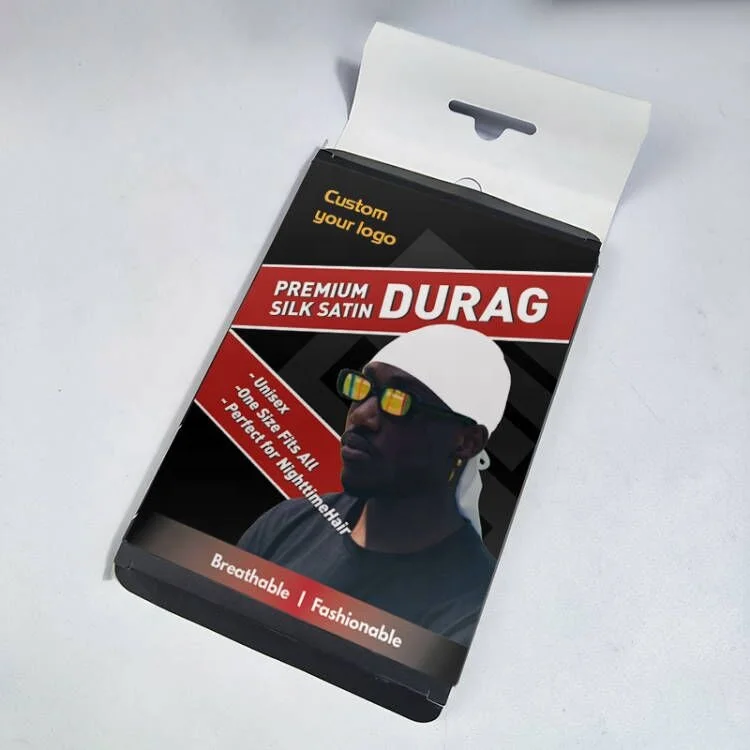Custom Logo Durag Satin Lined Bonnet Folding Paper Gold Stamping Matt Lamination Embossing Handkerchief Storage Personal Care
