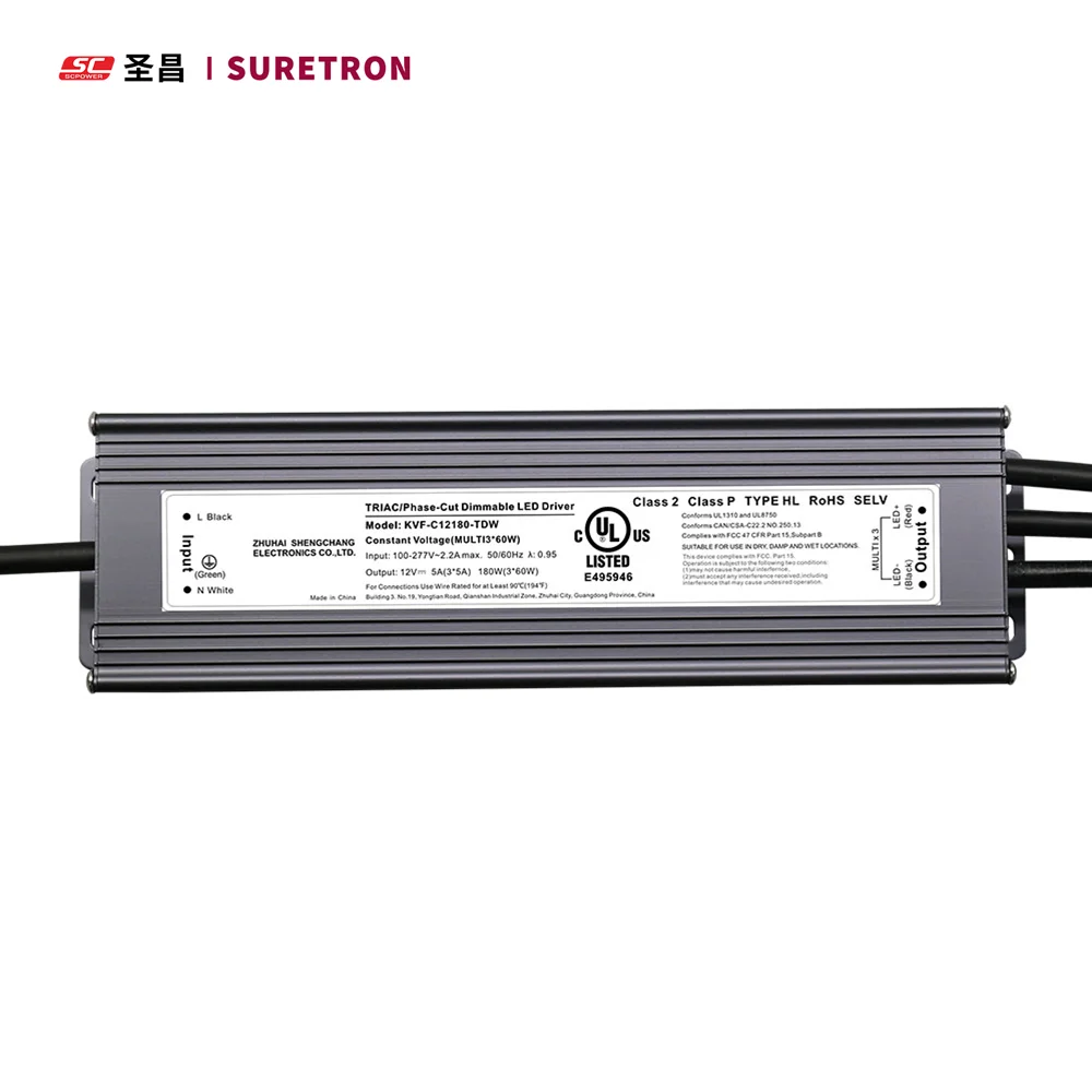 Оптовая продажа, источник питания UL Class 2 180w dc 12v 5a 60w тройной выход, светодиодный источник питания с регулируемой яркостью