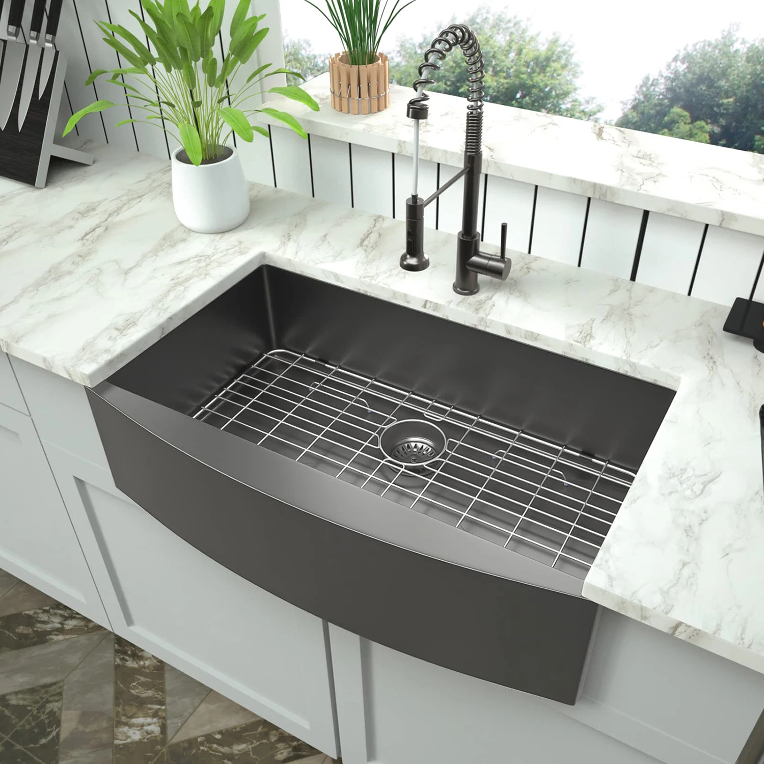 Gunmetal Black 36 Inch Single Bowl Kitchen Sink - Durable
