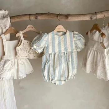 Summer Kids Princess Dresses Short Sleeved Cotton Sister Clothing Baby Girl Party Dress Newborn Baby Romper