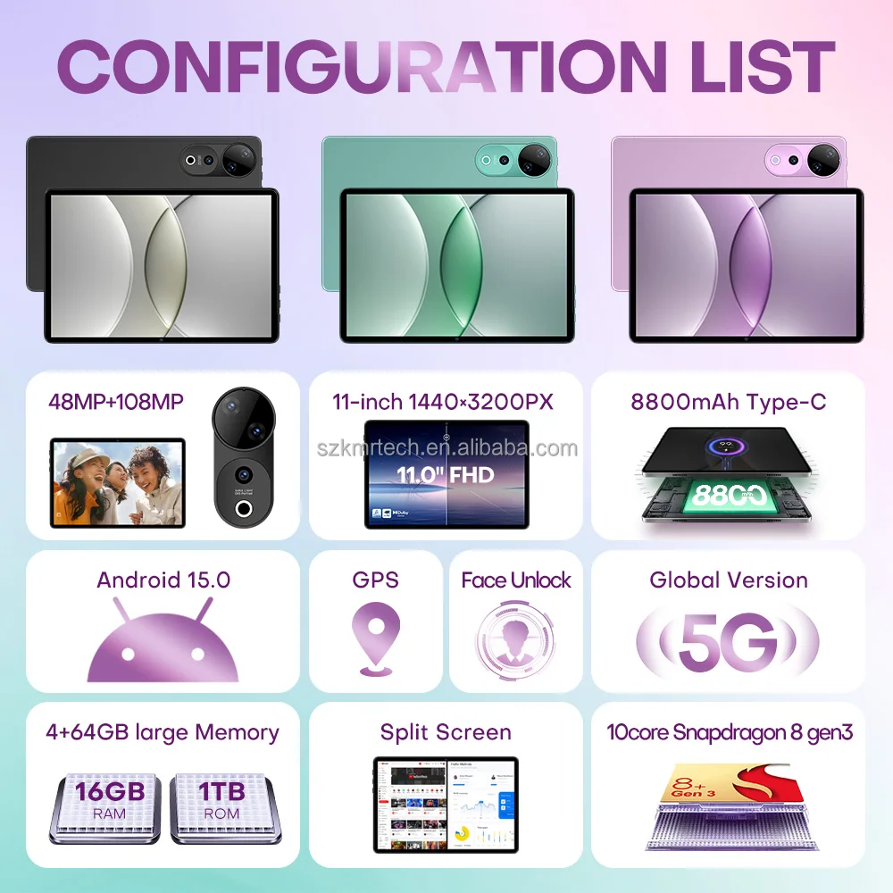 Hot Sales Educational 11-inch Kids Tablet PC Pad9 Ultra Android 15 Operating System Dual SIM 8800mAh Battery 5G 16GB Front MTK