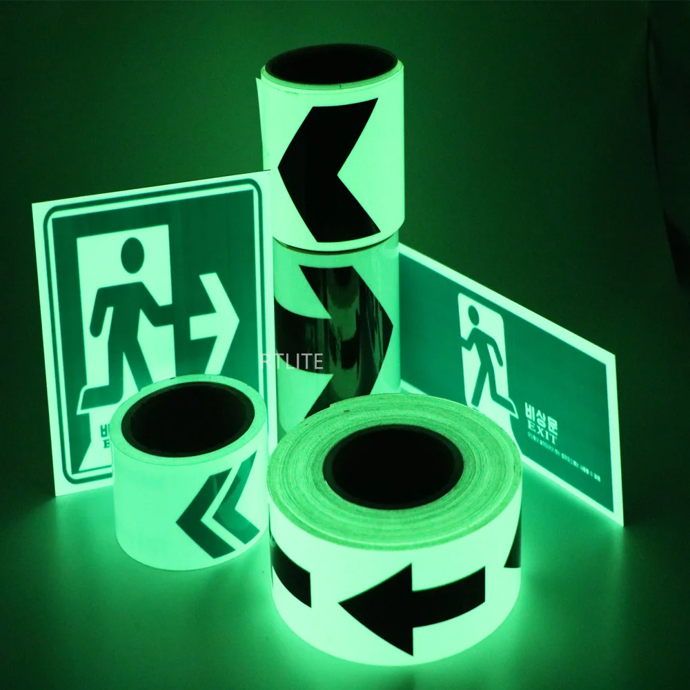 8 10 Hour Photoluminescent Reflective Vinyl Sticker Glow in the Dark Stairs Steps Exit Sign Luminous Roll Tape