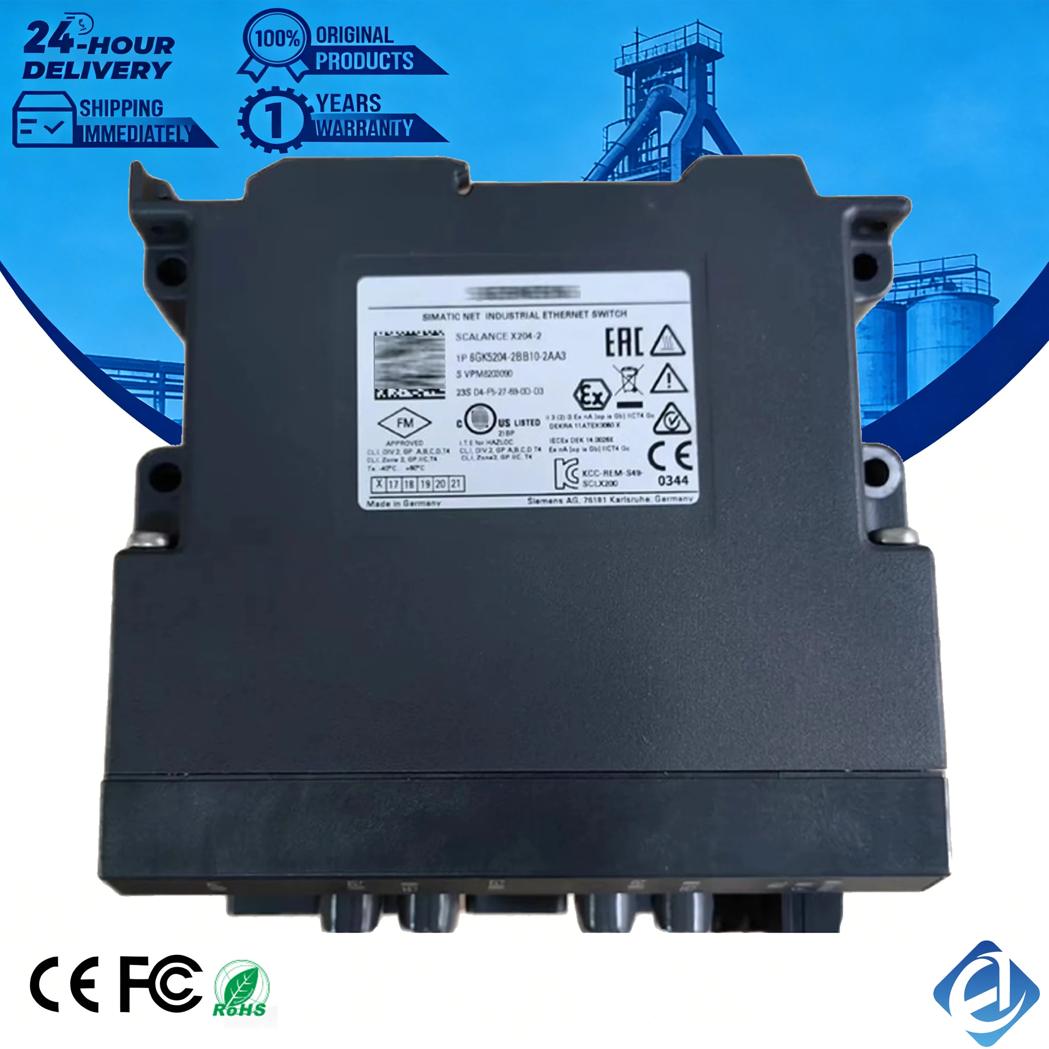 New Original 6GK5204-2BB10-2AA3 managed industrial Ethernet switch for Siemens SCALANCE XB204 series, with 4 RJ45 ports, redundant power supply, and comprehensive network management functions. 