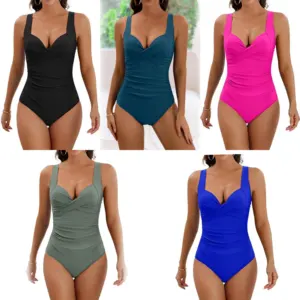 Custom Women's Luxury Push up Print One-Piece Swimsuit with Deep V Neck High Waist Tummy Control