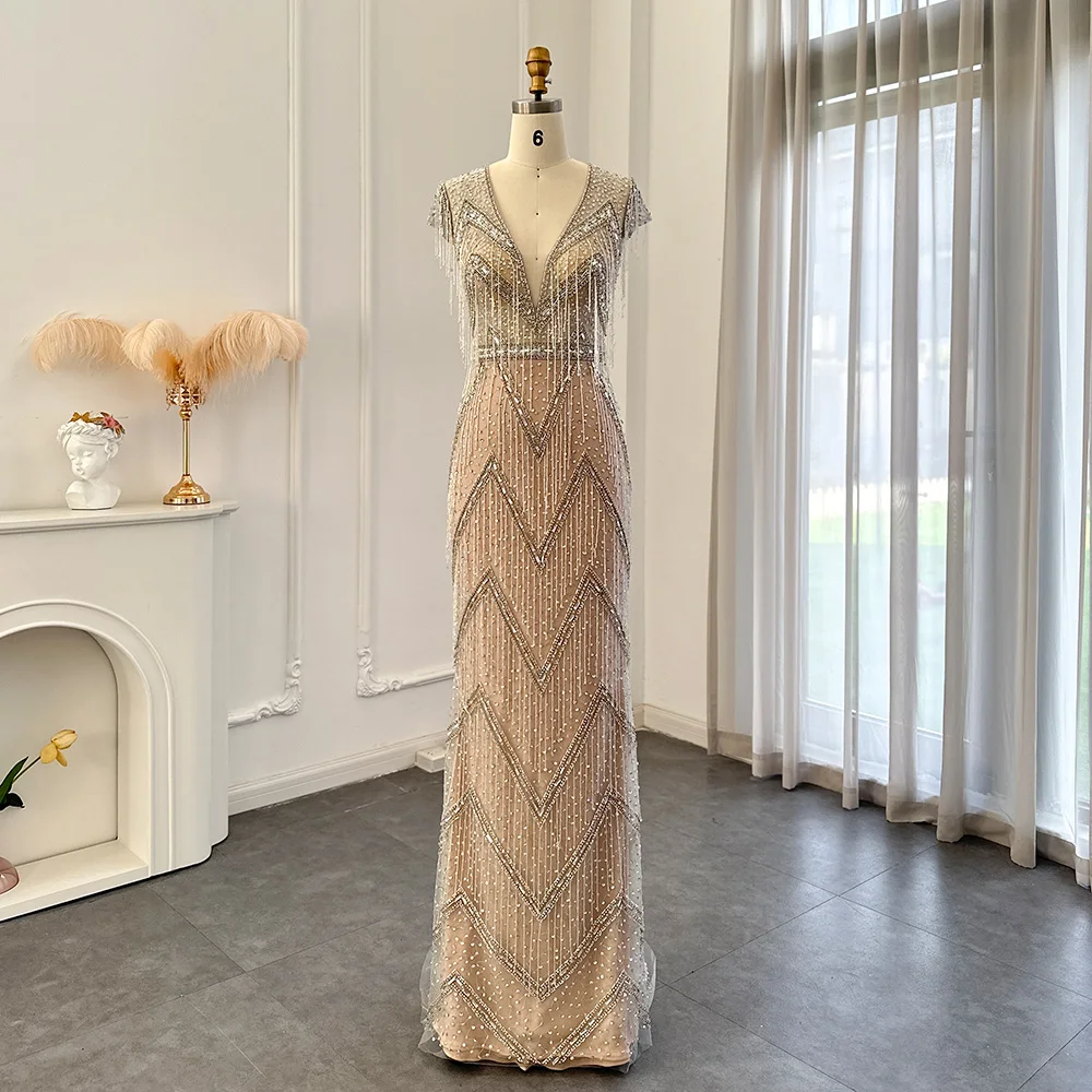 Jancember SCZ185 Luxury Tassel Evening Dresses 2024 Elegant Party Gowns