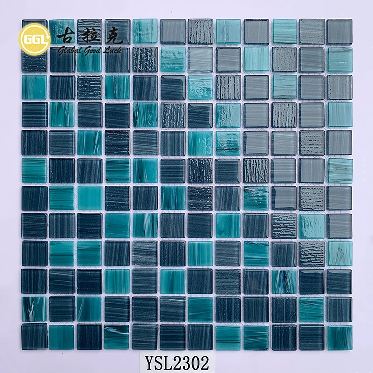 Bluewhale Tile Hot Melt Glass Swimming Pool Tile Square Blue Iridescent Swimming Pool Tile Glass Mosaic manufacture