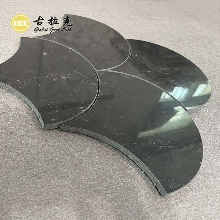 Fan Shape Stone Nero Marquina Marble Black Mosaic Tile for Home Decoration