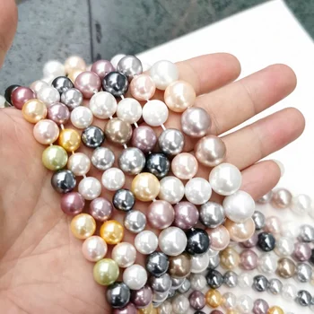 Wholesale 4/6/8/10MM 5A Natural Shell Pearl Outside Plated White Beads Round Loose Spacer Beads for Jewelry Making