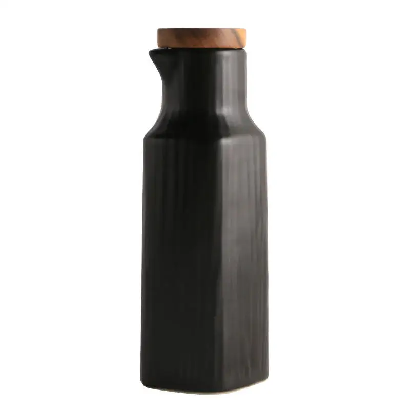 Soy Sauce Bottle High-grade Oil Bottle Salad Oil Bottle Japanese-style Ceramic Wood Lid Porcelain with Silicone Kitchen CLASSIC