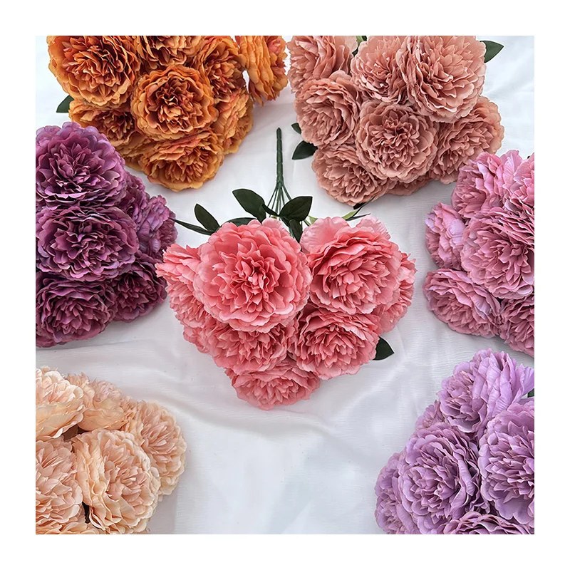 MeiYang 9 Heads Peony Artificial Silk Peony Flower Arrangement for Home Interior Decoration High Quality  Graduation