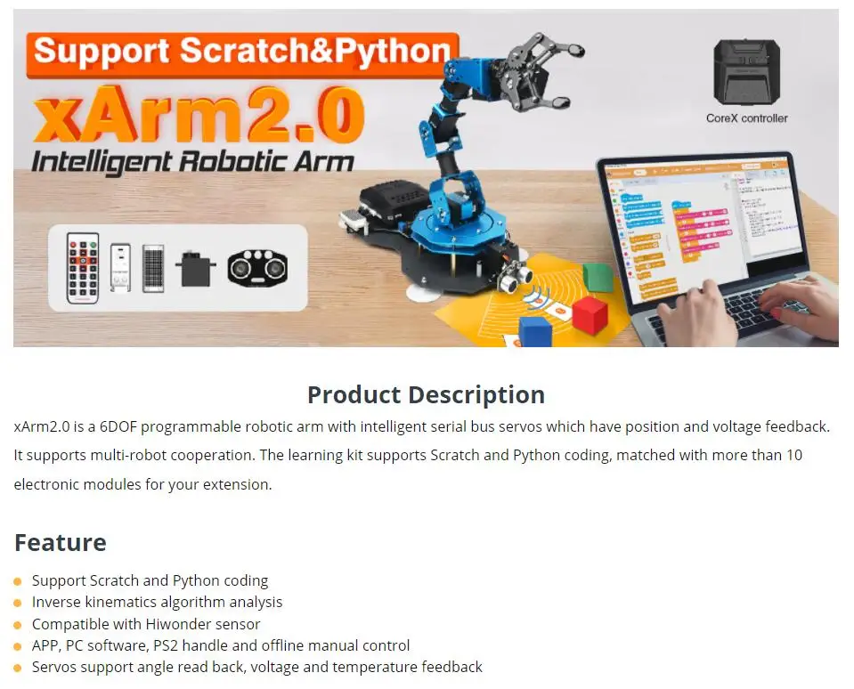 xArm 2.0: Hiwonder New Intelligent Robotic Arm Support Scratch & Python  Assemble Programmable Robotic Kit