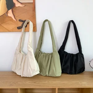 New Product Fashion Pleat Design Shoulder Bags Women Luxury Handbags Women Large Capacity Soft Nylon Bag