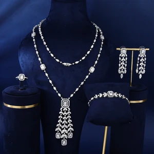 New Fashion 4-Piece Copper and Zirconia Jewelry Set Long Necklace and Sweater Chain for Wedding or Daily Wear for Women
