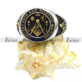 New Silver Gold Two Tone Masonic Unique Handcrafted Master Stainless Steel Masonic Ring For Men Cheap