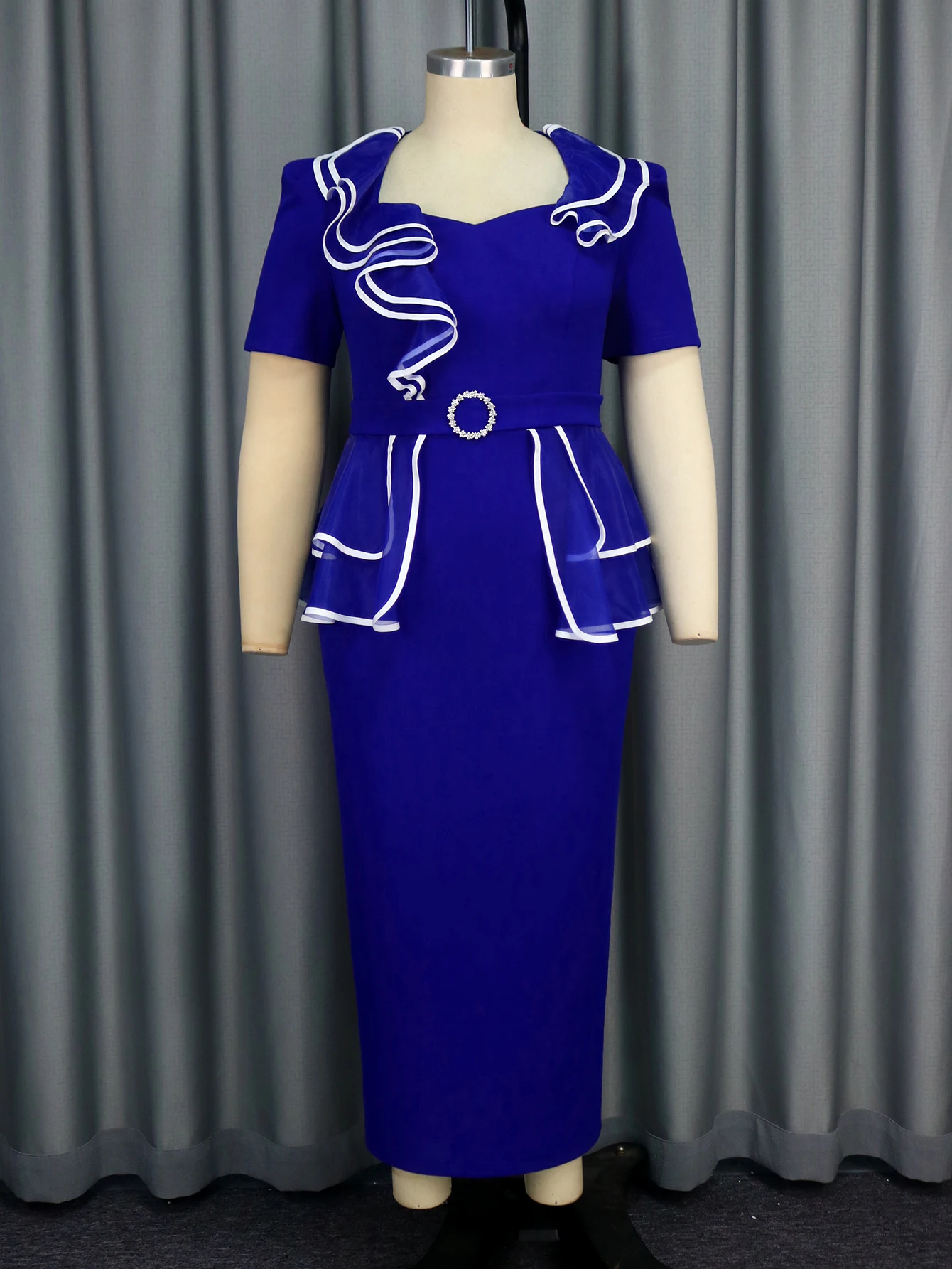 AOMEI New Design Sweetheart Neck with Ruffles Short Sleeve Royal Blue Church Elegant Women Bodycon Career Dresses with Belt| Alibaba.com AOMEI New Design Sweetheart Neck with Ruffles Short Sleeve Royal Blue Church Elegant Women Bodycon Career Dresses with Belt| Alibaba.com