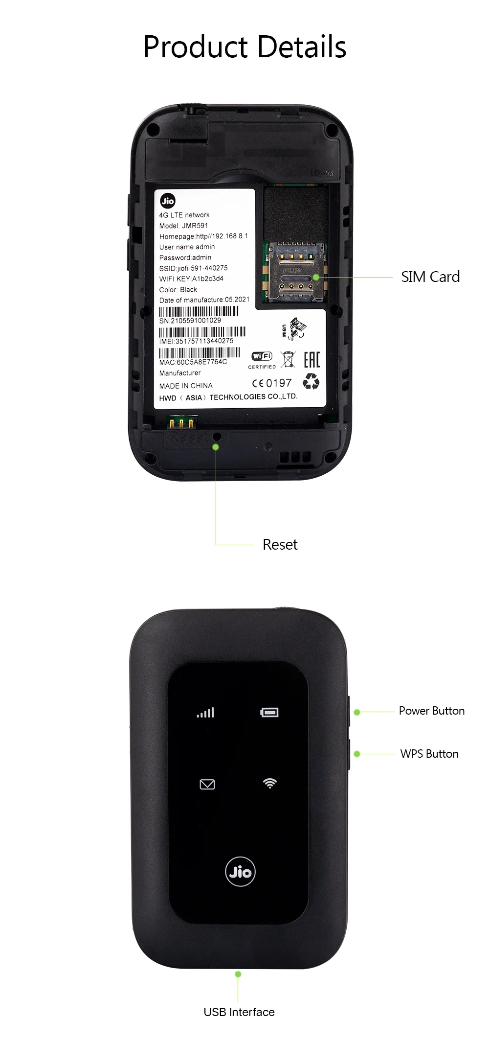 Routeur 4G LTE portable ALLINGE XYY179 JIO JMR591, modem sans fil 2100 mAh, avec carte SIM
