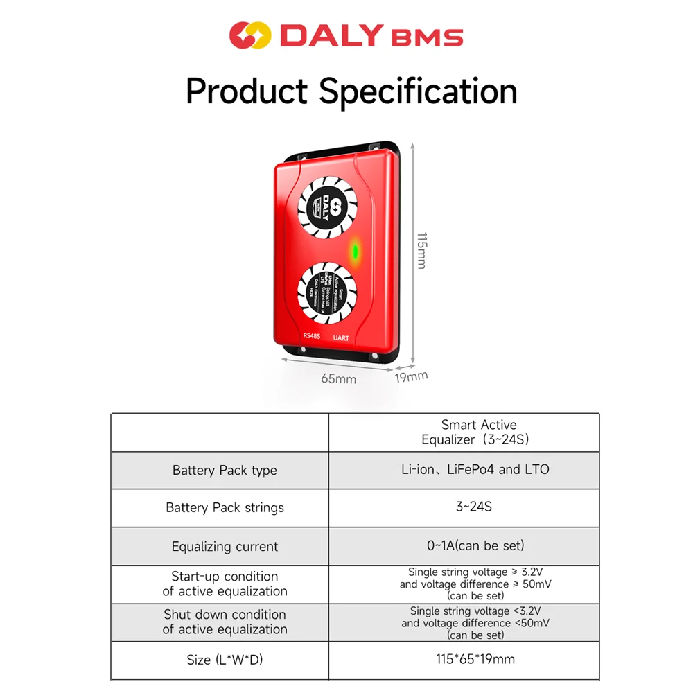 Daly Smart BMS Active Cell Balancer 3S-24S 1A Balance Current For Li-ion LifePO4 Lithium Battery Pack 4S 12V 8S 24V 16S 48V