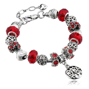 Hot Sell DIY Jewelry Wholesale European Fashion Crystal Glass Pearl LOVE Tibetan Silver bracelet