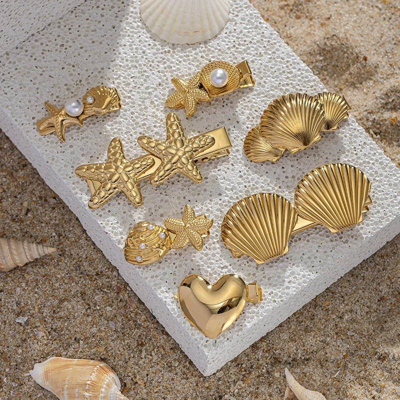 New 3pcs Starfish Gold White Pearl & Rhinestone 1.5\