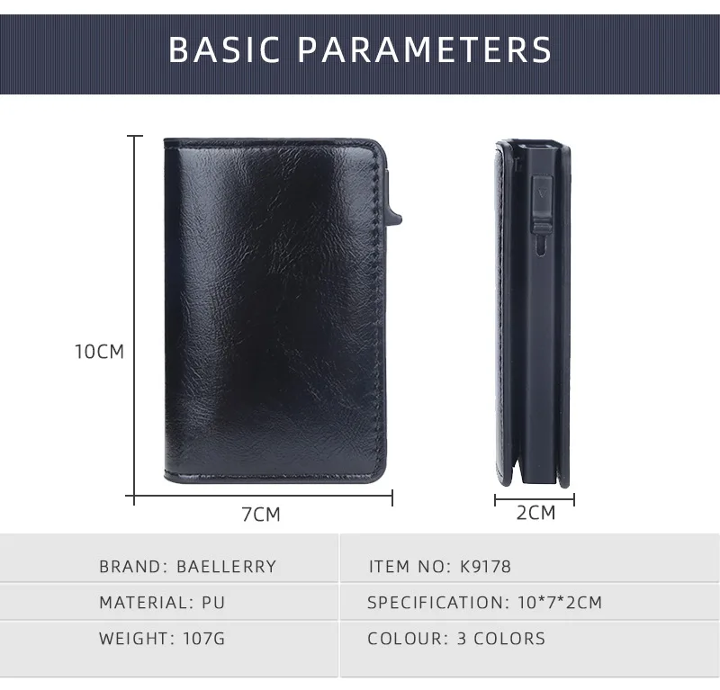 Baellerry Fashion Trend Pu Leather Cover Ultra Thin Automatic Popup RFID Card Holder
