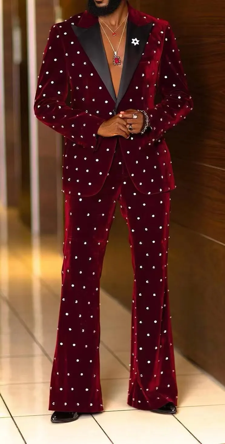 Costumes de mariage en cristal rouge pour hommes sur mesure (veste