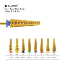 7.0mm 5 in 1 Plus Bits (Cross Cut) Super Long Flute Series Overall Tungsten Carbide Bits for Salon Polishing Electric Nail Drill