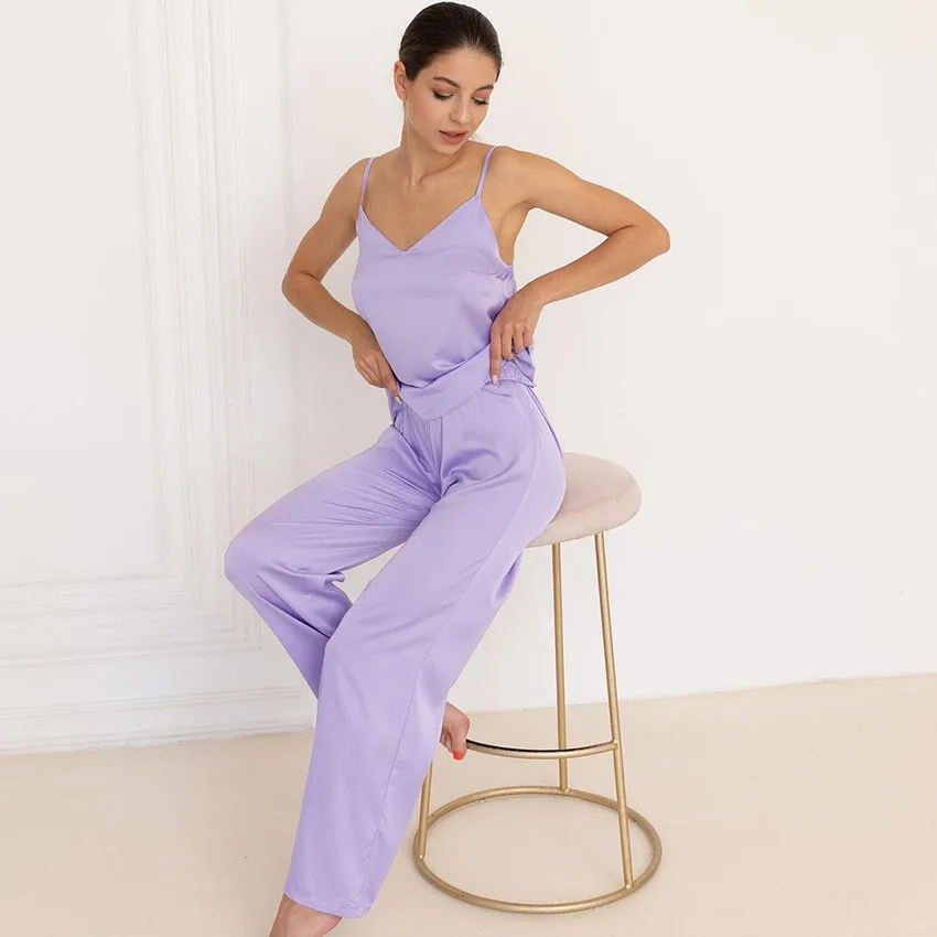 Wholesale Silk Pajamas Womens Satin Sleepwear 2piece Summer Logo
