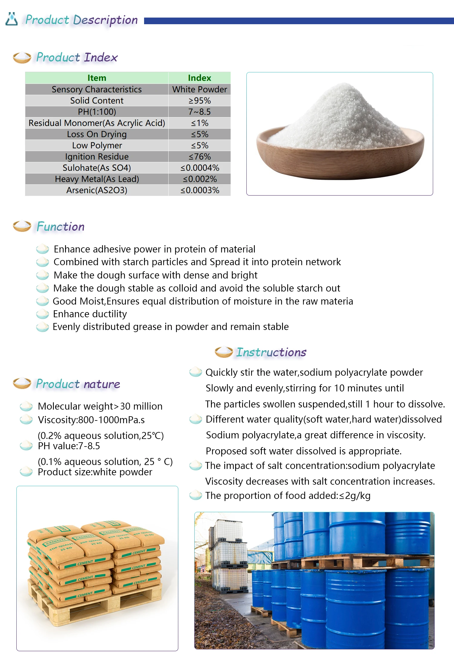 Food Grade Sodium Polyacrylate Thickening Agent Copolymer Acrylamide Sodium Acrylate Copolymer