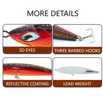 CHEERY Topwater Walk the Dog 220mm 126g Lead Weight Hard Bait ABS Pencil Lure Stickbait for Marlin Float Fishing River Lake – Popper – view 5