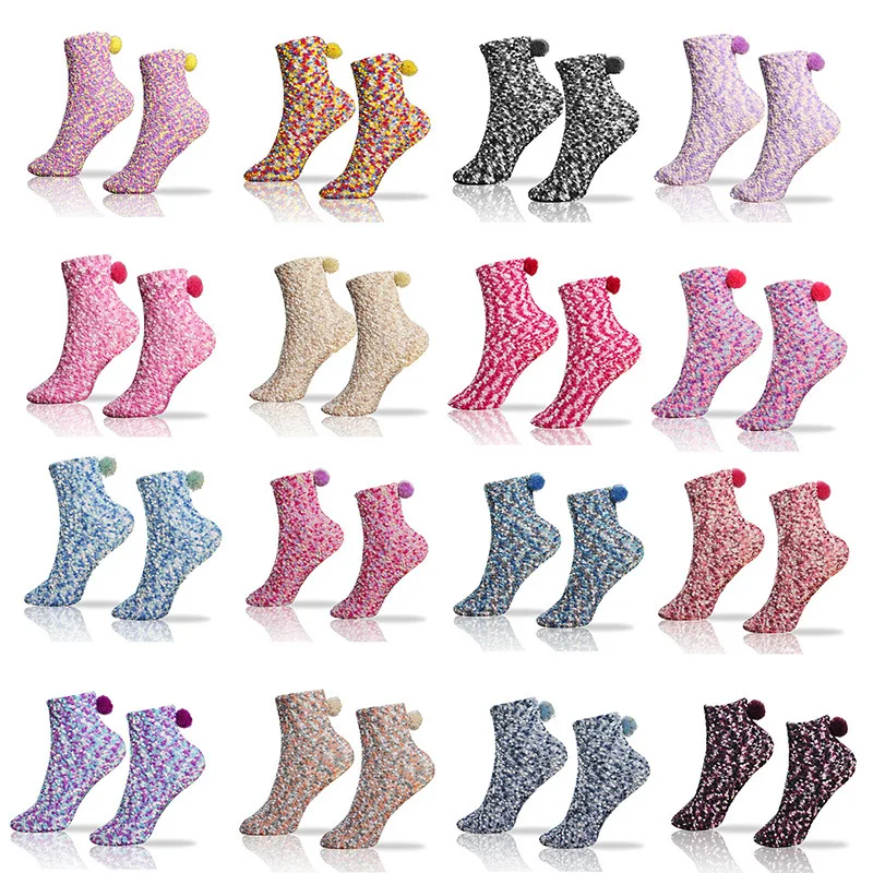 KTS148 Custom Japanese Style Winter Home Coral Velvet Floor Warm Breathable Women Tube Socks Female Lovely Sleeping Cake Socks