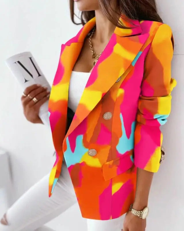 Custom Fall Fashion Women Tie Dye Printing Women's Blazers Slimming ...