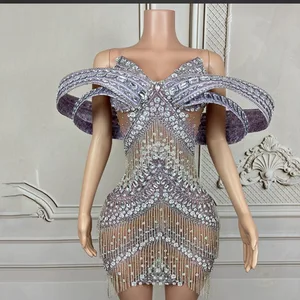 Latest Fashion Wears for Women Luxury Dress Stones Sleeveless Gemstone Edge Gala Dresses