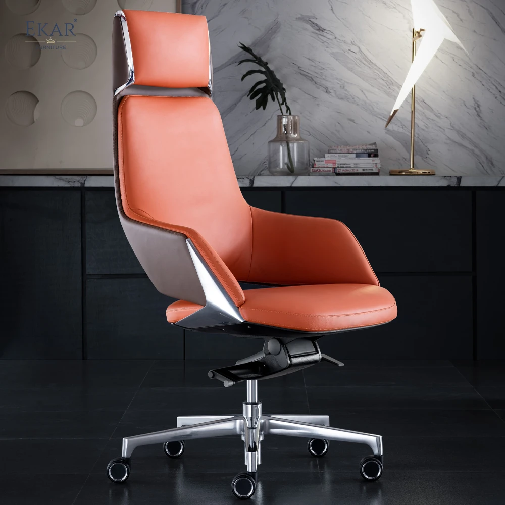 Premium Italian Leather Office Chair - Seamless Design with Reinforced Aluminum Alloy Base supplier