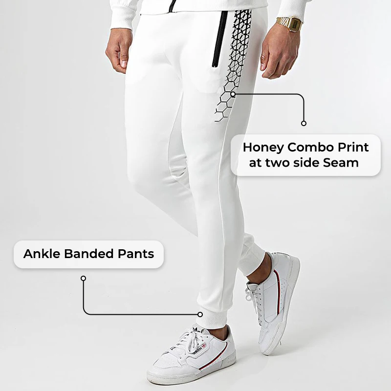 Men's electronic honeycomb printed casual trousers suit fitted tracksuit hooded sports jogging wear