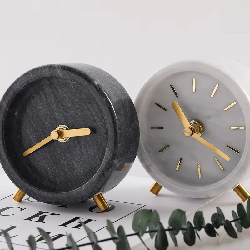 Simple Style Marble Alarm Clock Creative Desktop Decoration Clock Study Bookshelf Marble Clock