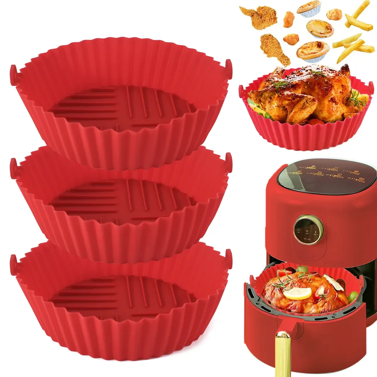 Silicone Round Non-Stick Reusable Oven Baking Tray for Air Fryer Home Use Pizza Baking Molds